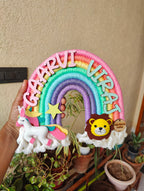Macrame Nameboard -  Rainbow with Felt Animals