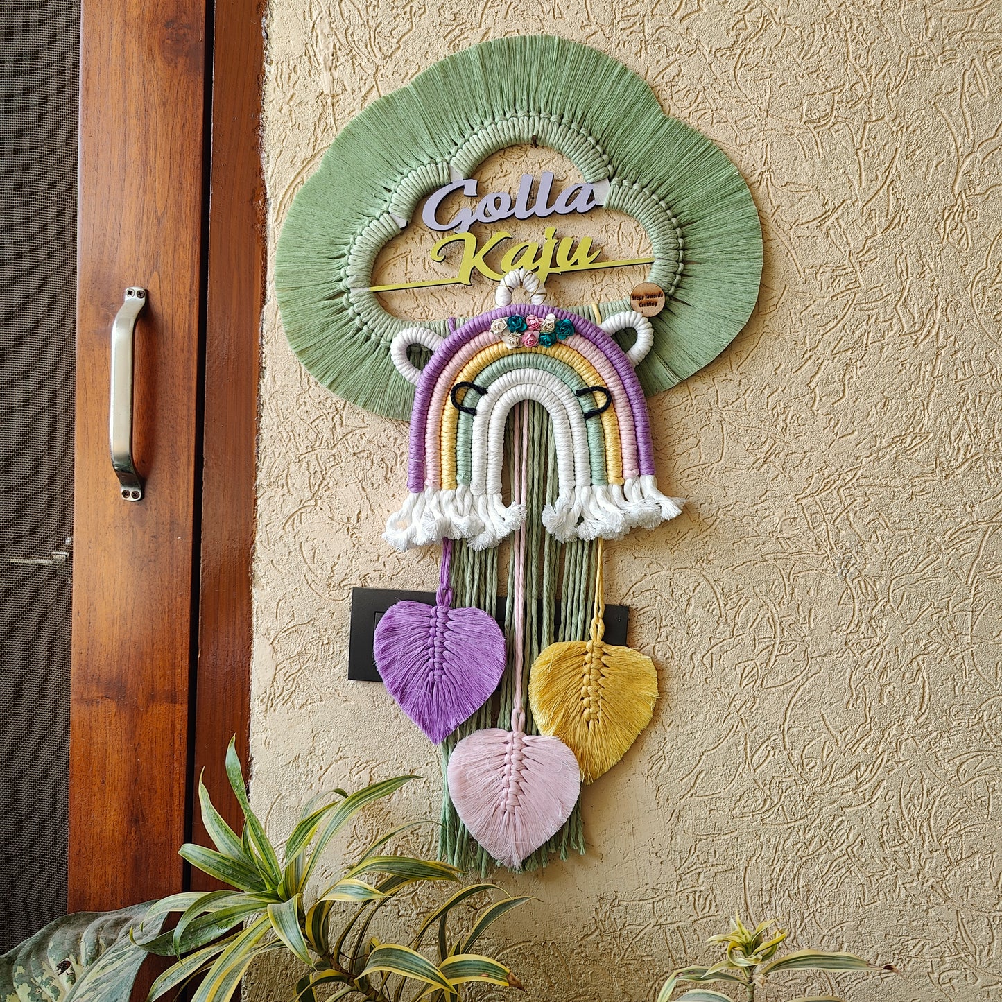 Macrame - Kids Name Plate Cloud with Unicorn Rainbow