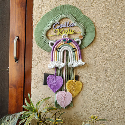 Macrame - Kids Name Plate Cloud with Unicorn Rainbow