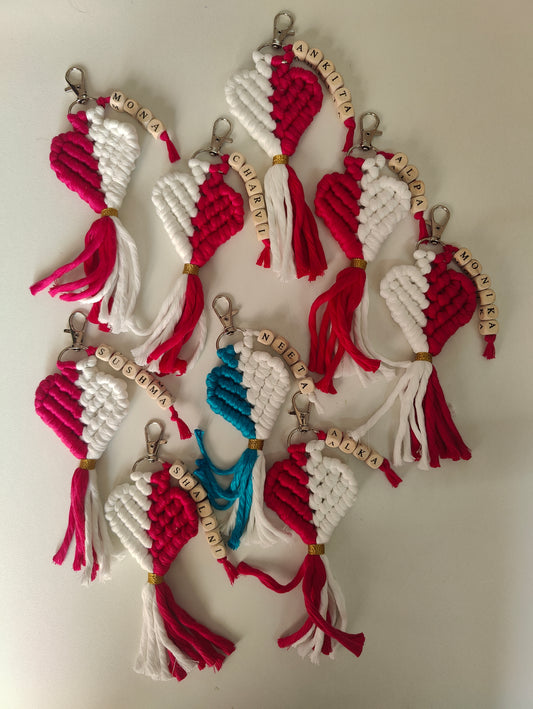 Handmade Macrame Heart Keychain - Boho Bag Charm Style 2