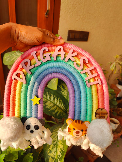 Macrame Nameboard -  Rainbow with Felt Animals