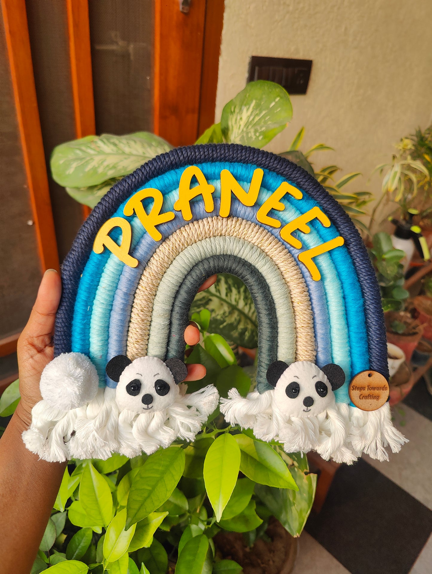 Macrame Nameboard -  Rainbow with Felt Animals