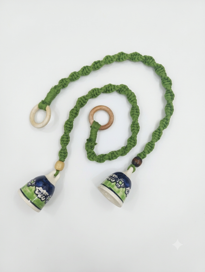 Macrame Ceramic Bells Pair - Green-Blue