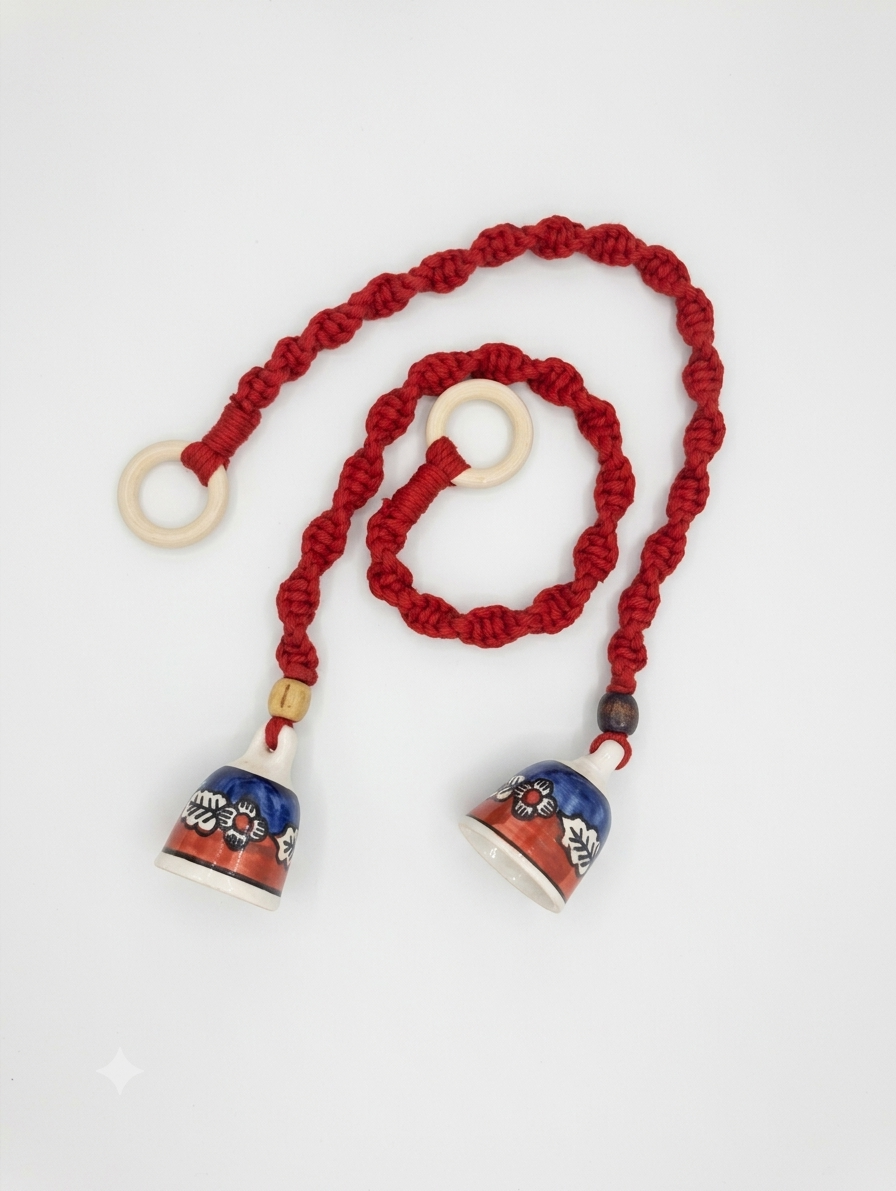 Macrame Ceramic Bells Pair - Red Blue