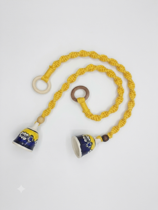 Macrame Ceramic Bells Pair - Yellow-Blue