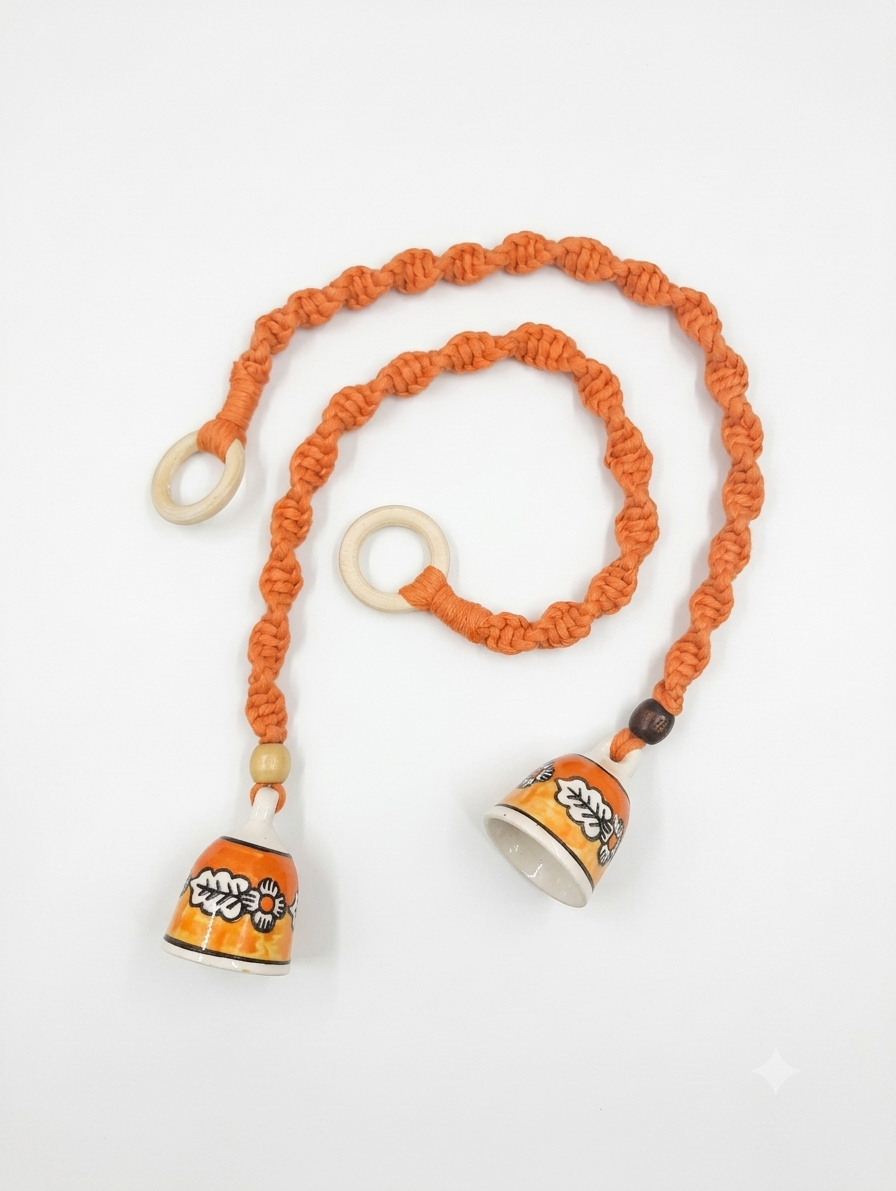 Macrame Ceramic Bells Pair - Yellow-Orange