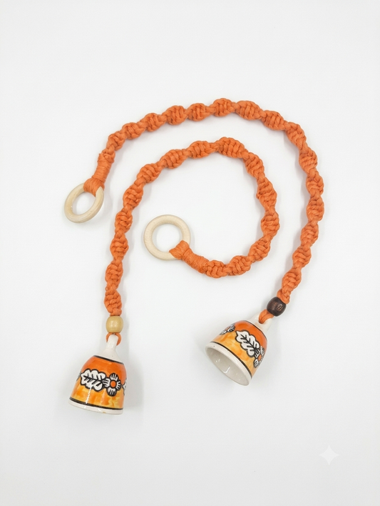 Macrame Ceramic Bells Pair - Yellow-Orange