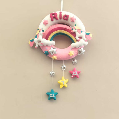 Felt - Rainbow Unicorn with stars Theme nameplate for Kids