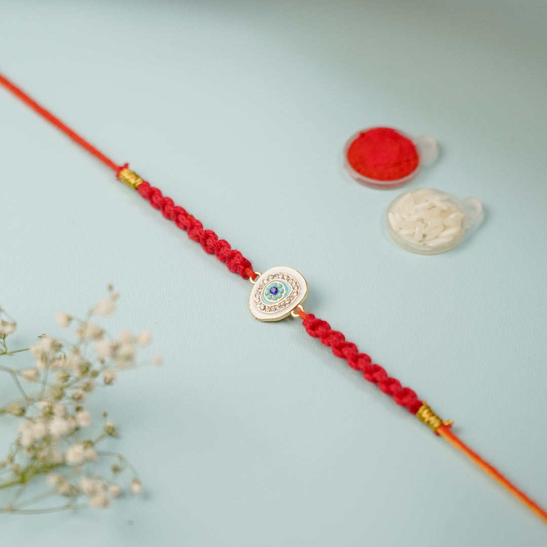 White Evil Eye Macrame Rakhi