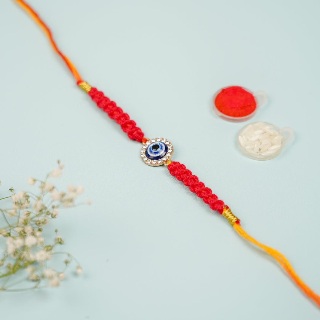 Circle Evil Eye Macrame Rakhi