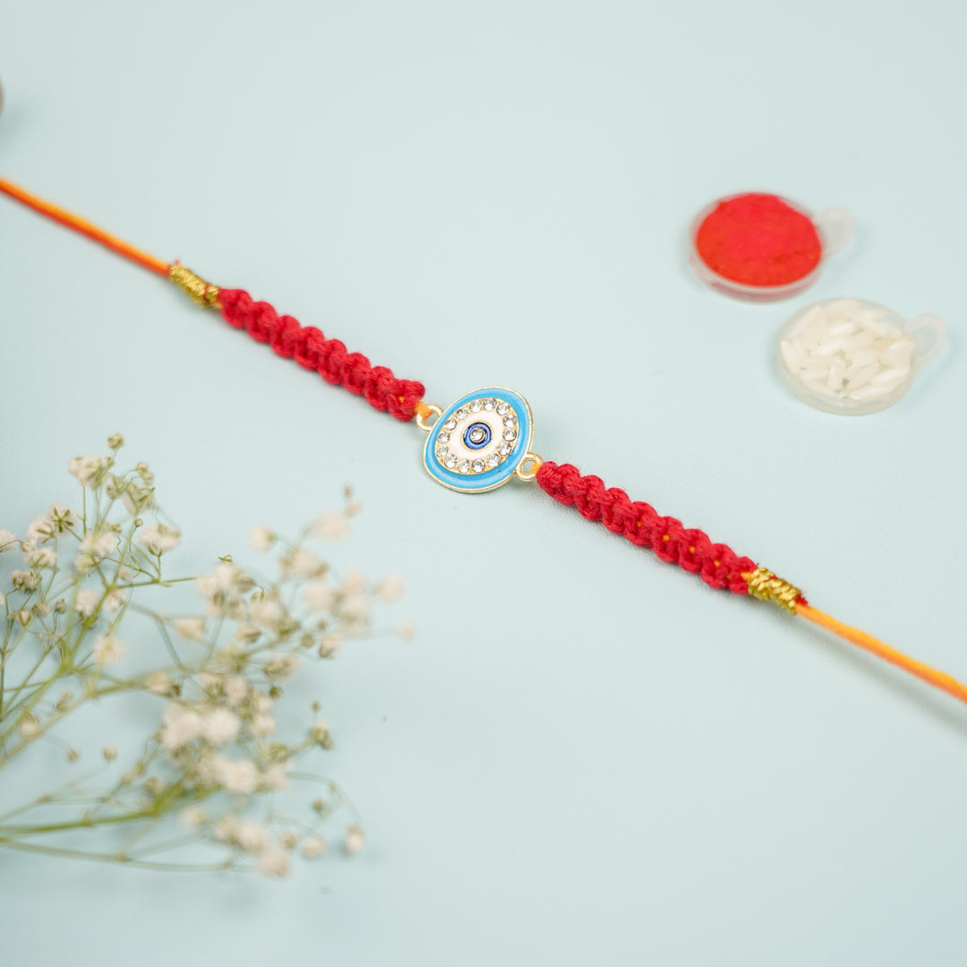 Sky Blue Evil Eye Macrame Rakhi