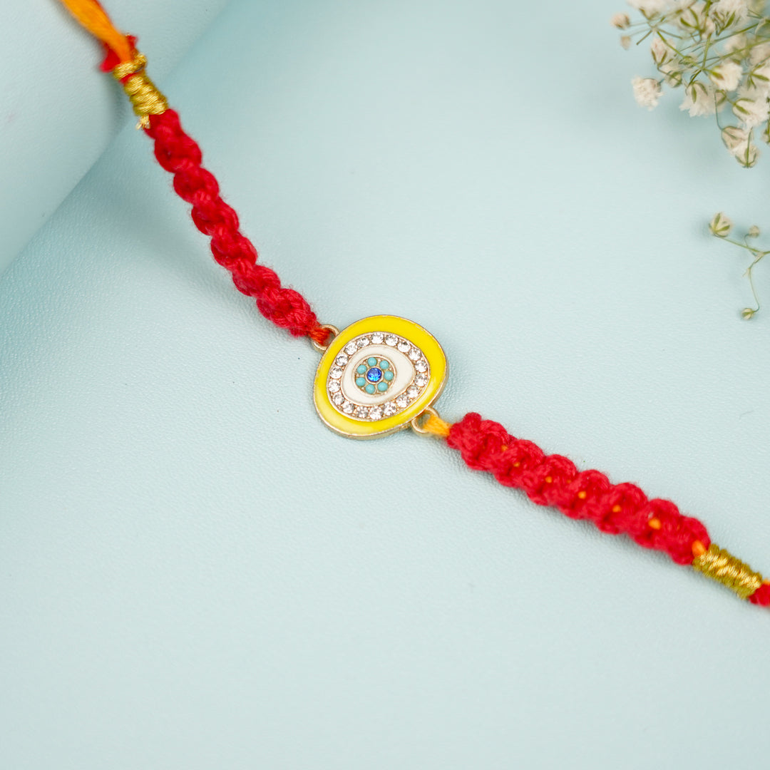 Yellow Eye Macrame Rakhi