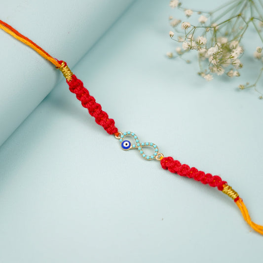 Infinity Blue Evil Eye Macrame Rakhi