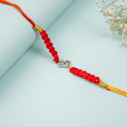 Silver Peacock Macrame Rakhi
