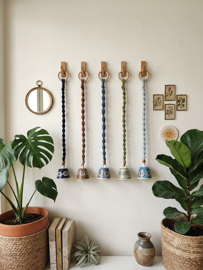 Macrame Ceramic Bells (4 Inch) - Set of 5