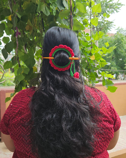 Crochet Hair Bun Stick - Rose