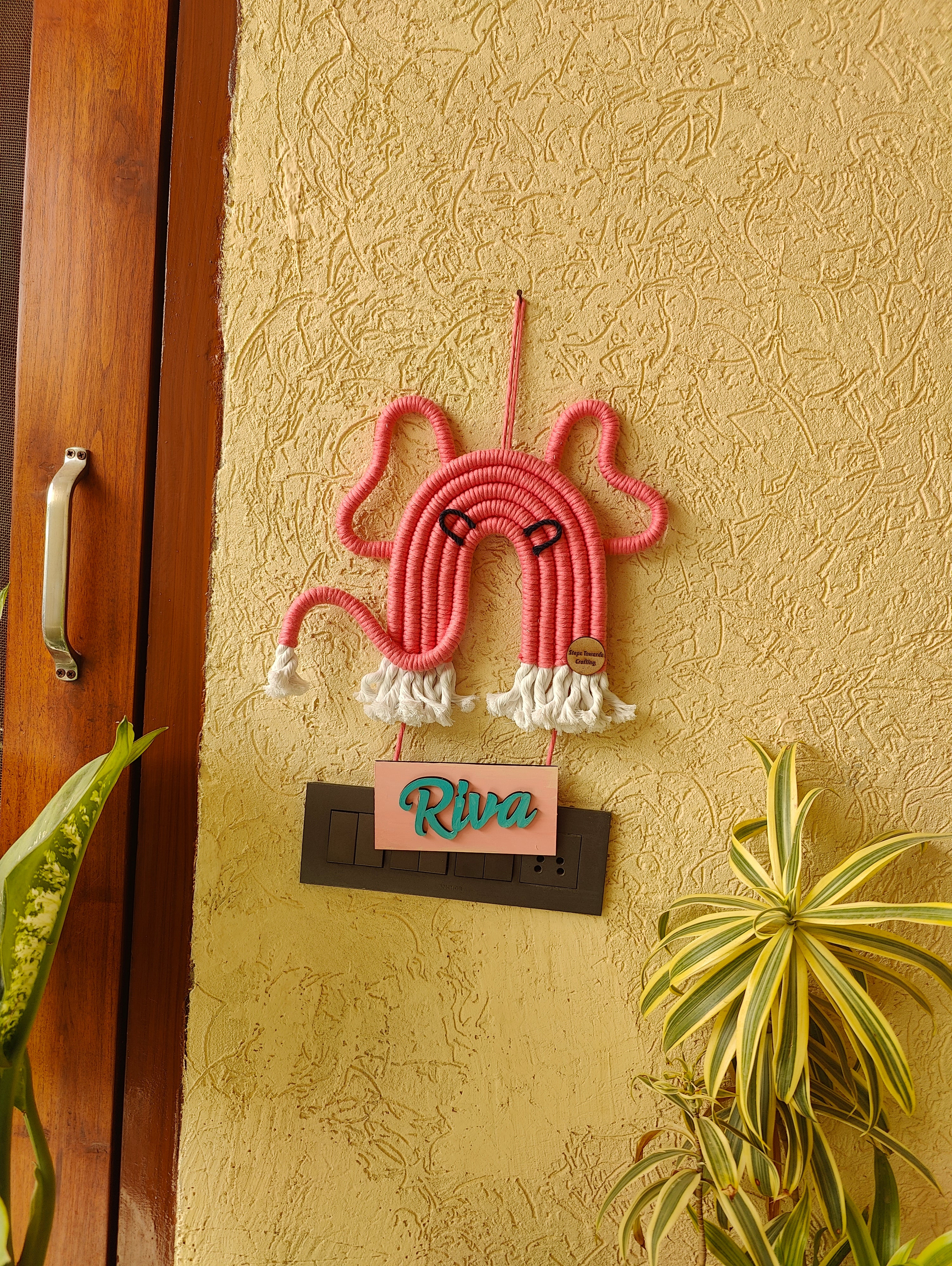 Handmade Macrame Elephant Nameplate - Nursery Wall Art