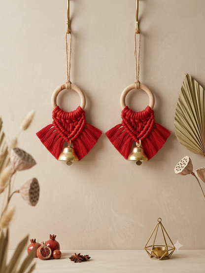 Macrame Metal Bells Hanging - Set of 2
