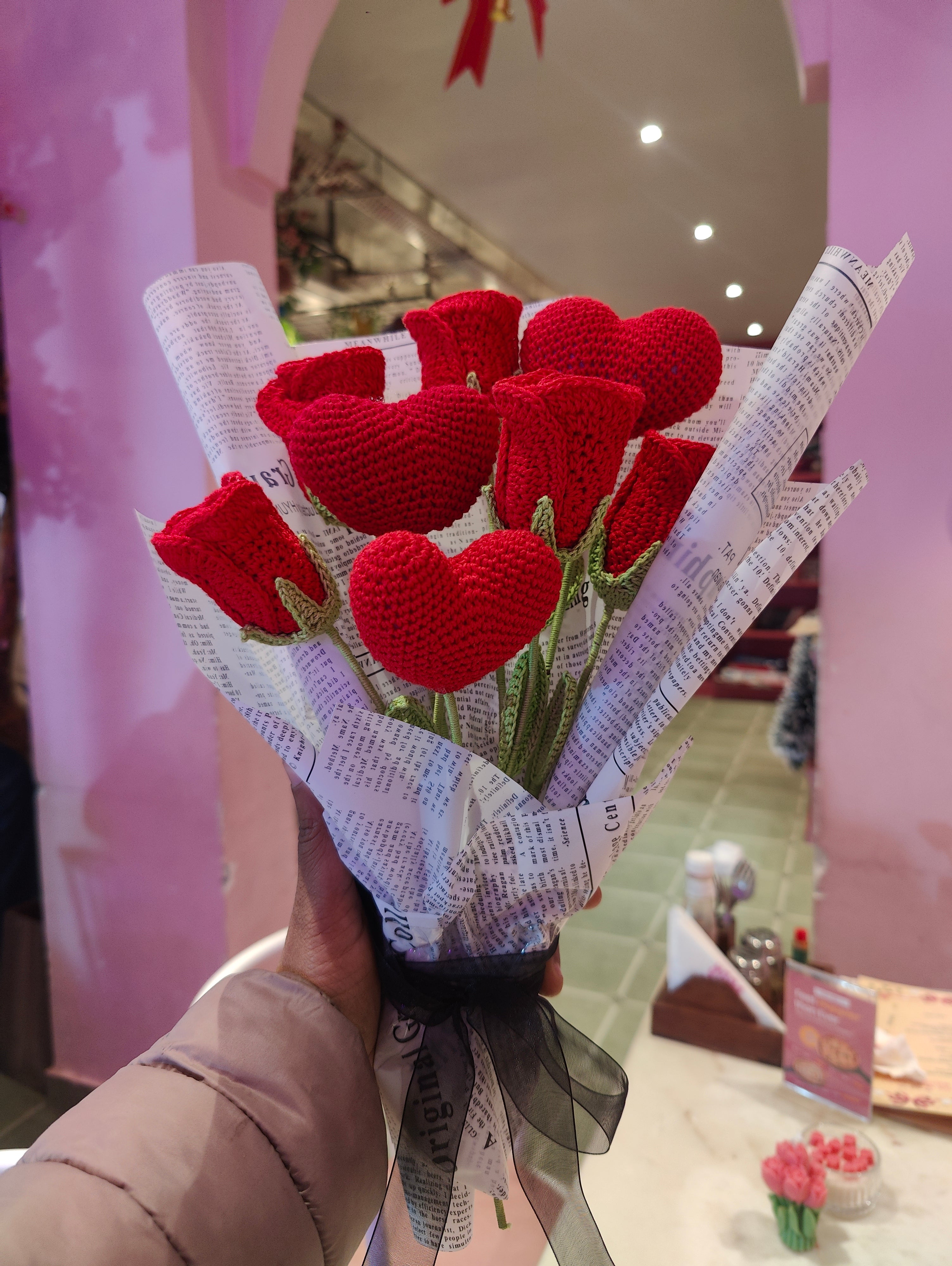 Rose and Heart Bouquet - Handmade Crochet Rose and Hearts