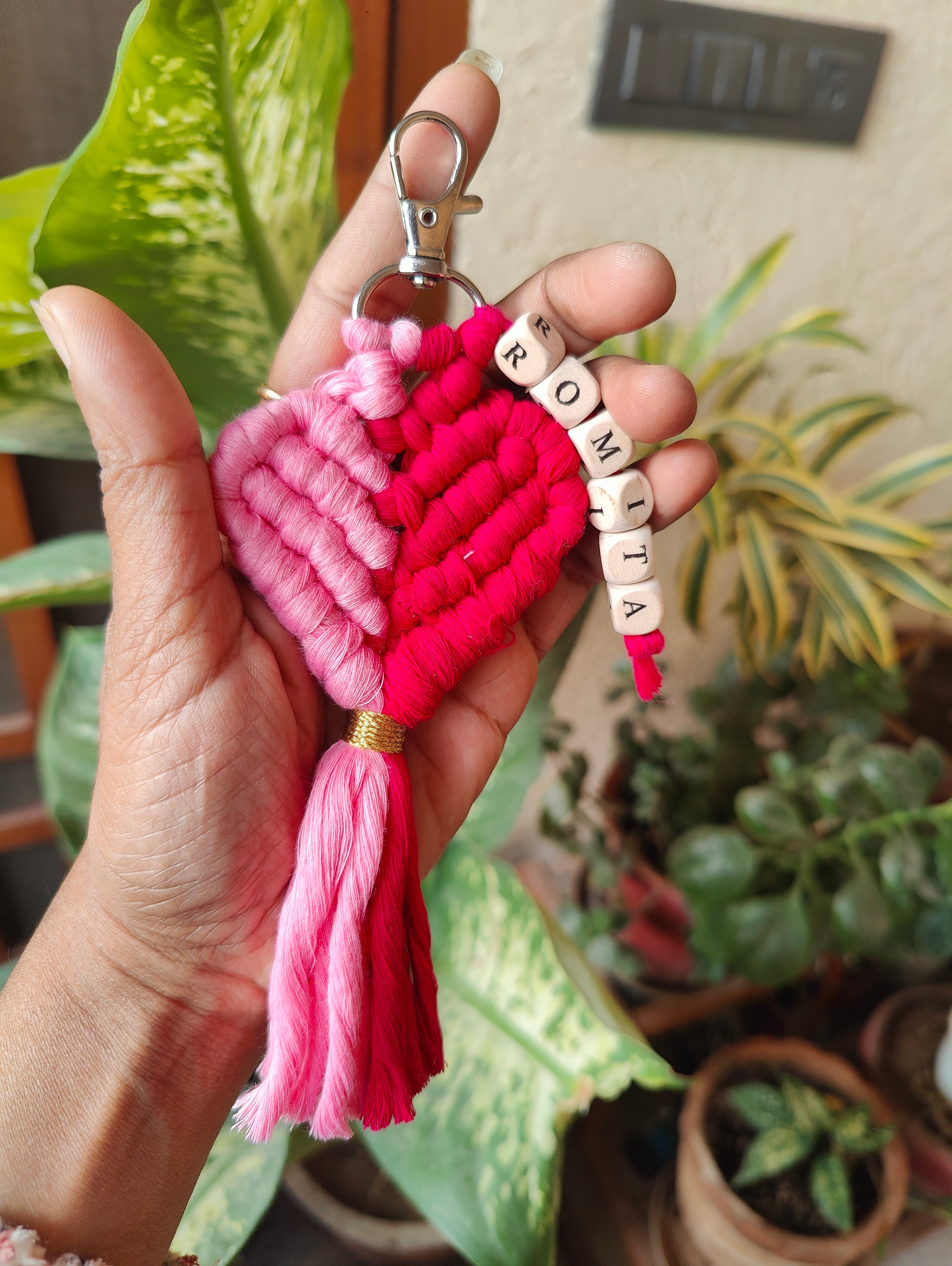 Handmade Macrame Heart Keychain - Boho Bag Charm Style 2