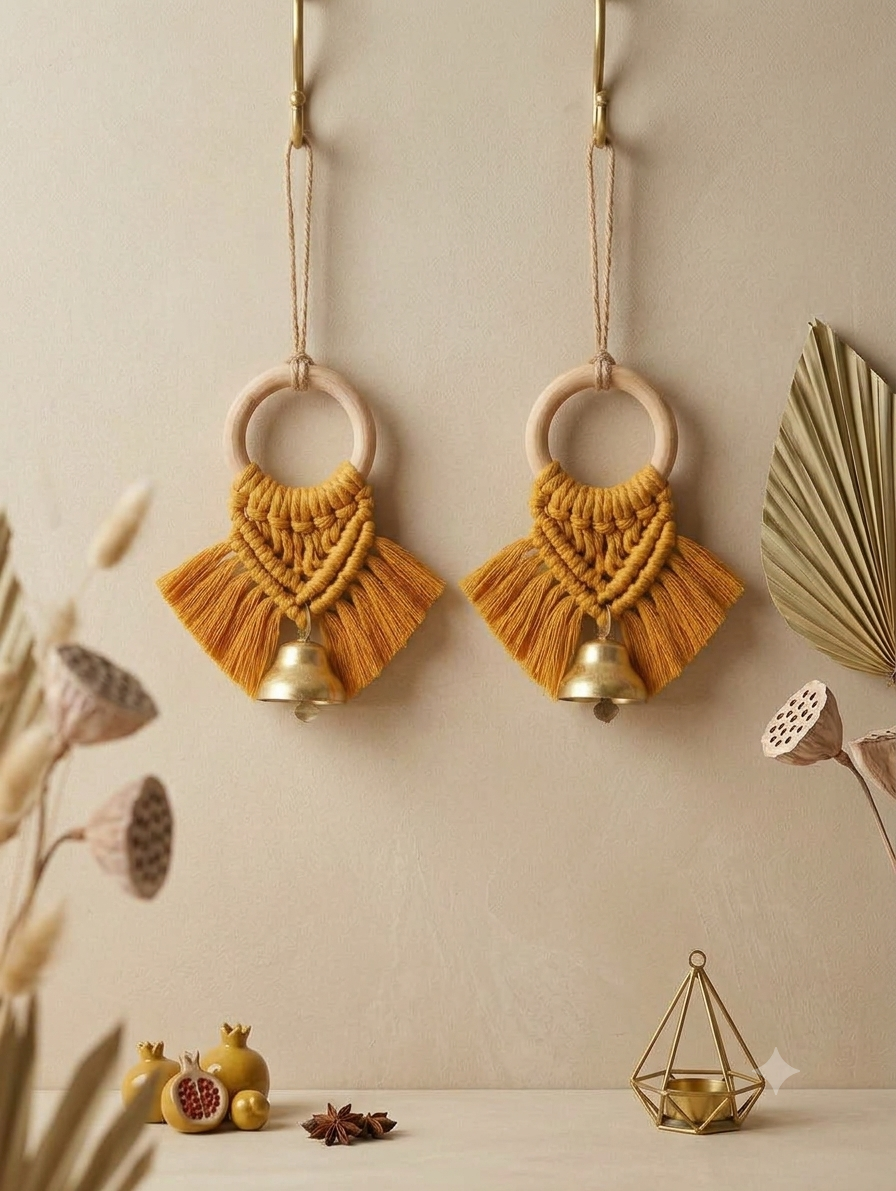 Macrame Metal Bells Hanging - Set of 2