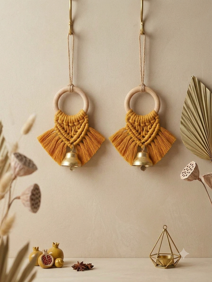 Macrame Metal Bells Hanging - Set of 2