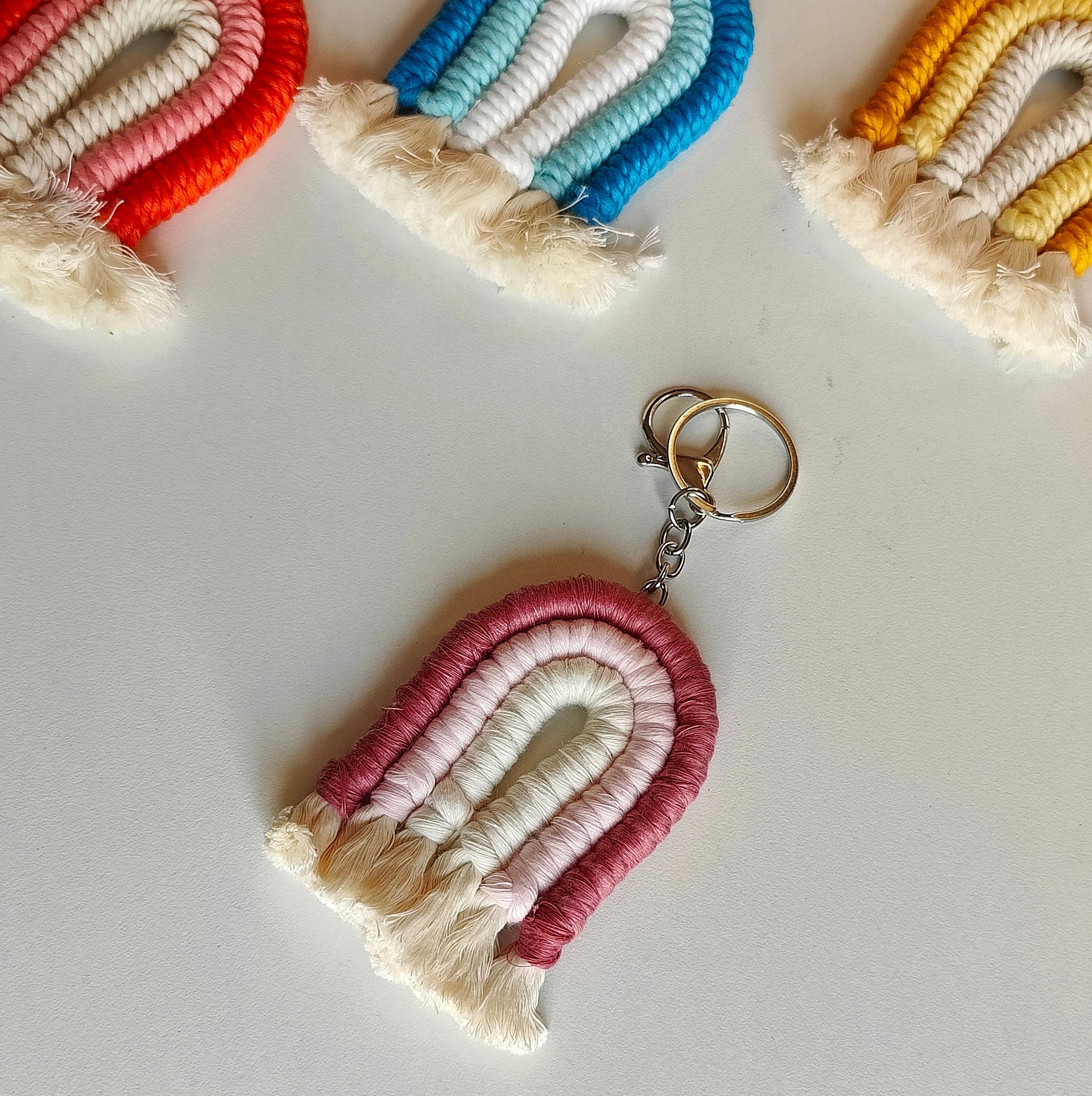 Macrame 3 layer Rainbow Keychain / Bag Charm Style 2