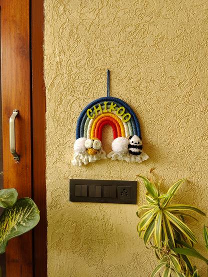 Handmade Macrame Rainbow Nameplate - Crochet Bee / Panda Theme