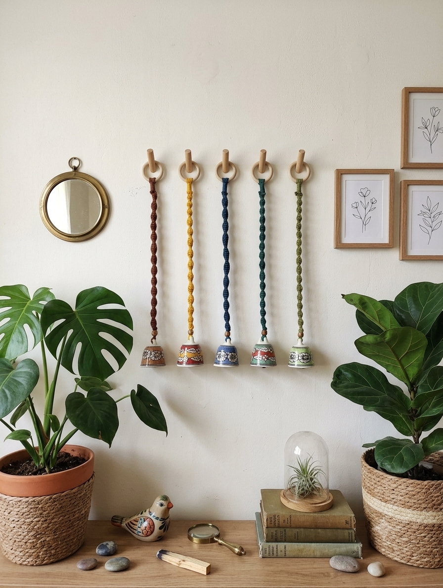 Macrame Ceramic Bells (4 Inch) - Set of 5