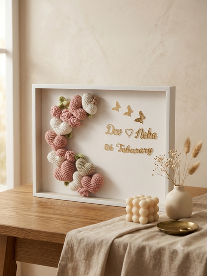 Handmade Crochet Heart Shadowbox Frame