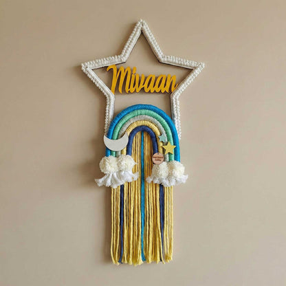 Macrame - Star shaped Nameplate with Rainbow