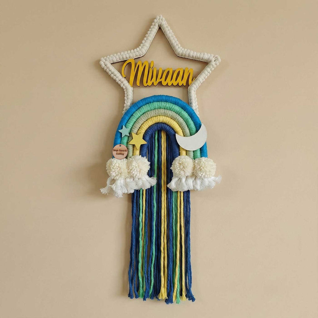 Macrame - Star shaped Nameplate with Rainbow