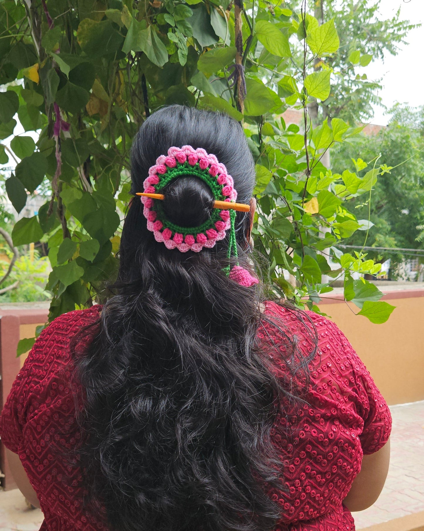 Crochet Hair Bun Stick - Tulip