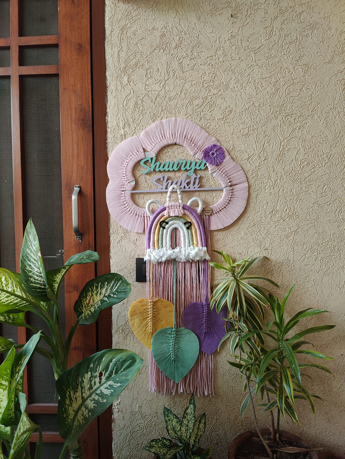 Macrame - Kids Name Plate Cloud with Unicorn Rainbow