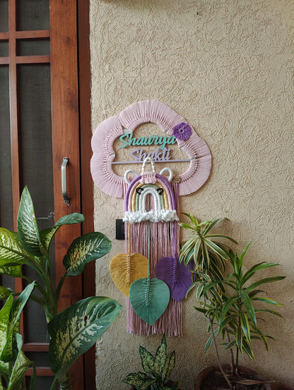 Macrame - Kids Name Plate Cloud with Unicorn Rainbow