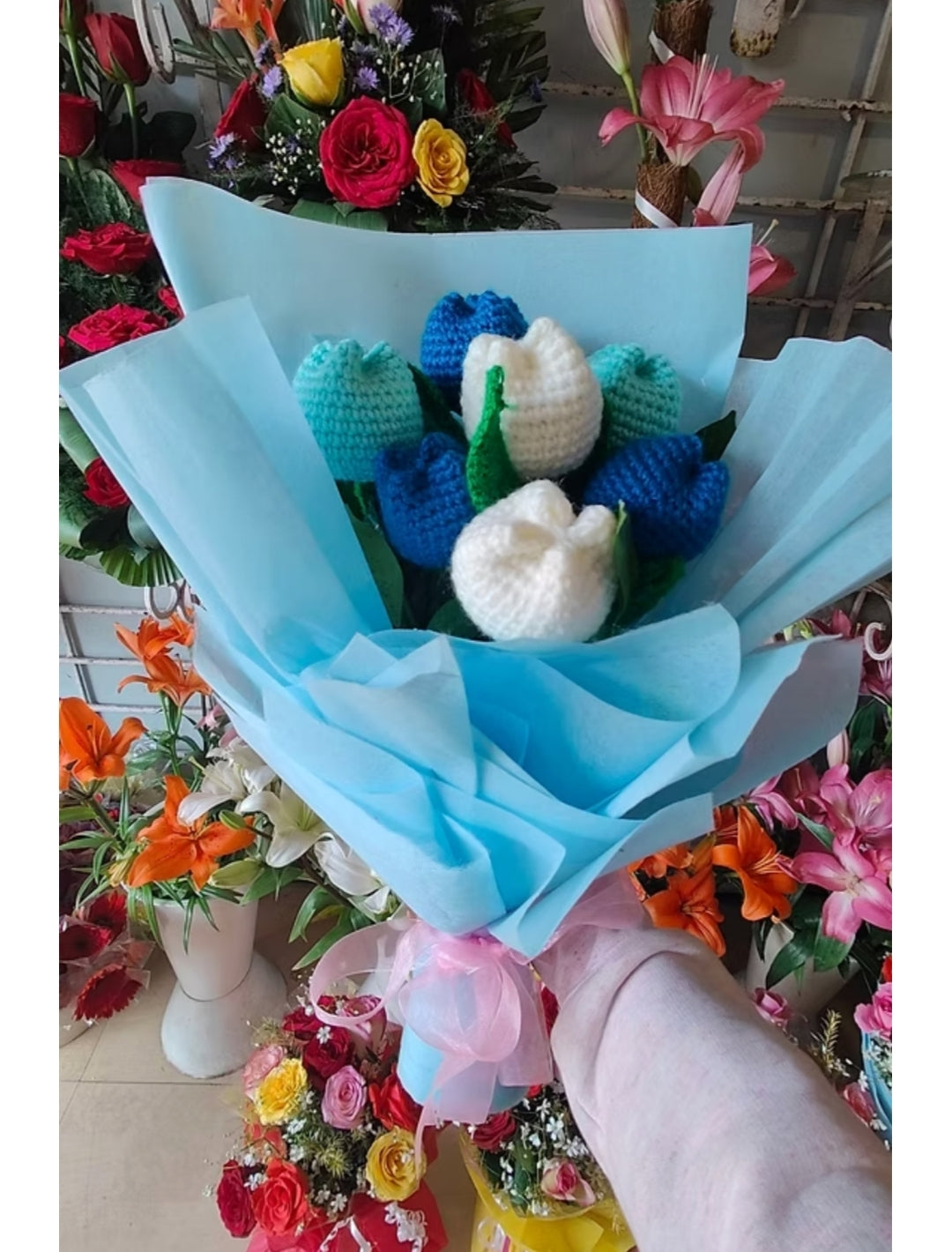 Blue Pearl Bouquet - Handmade Crochet Tulip Flowers