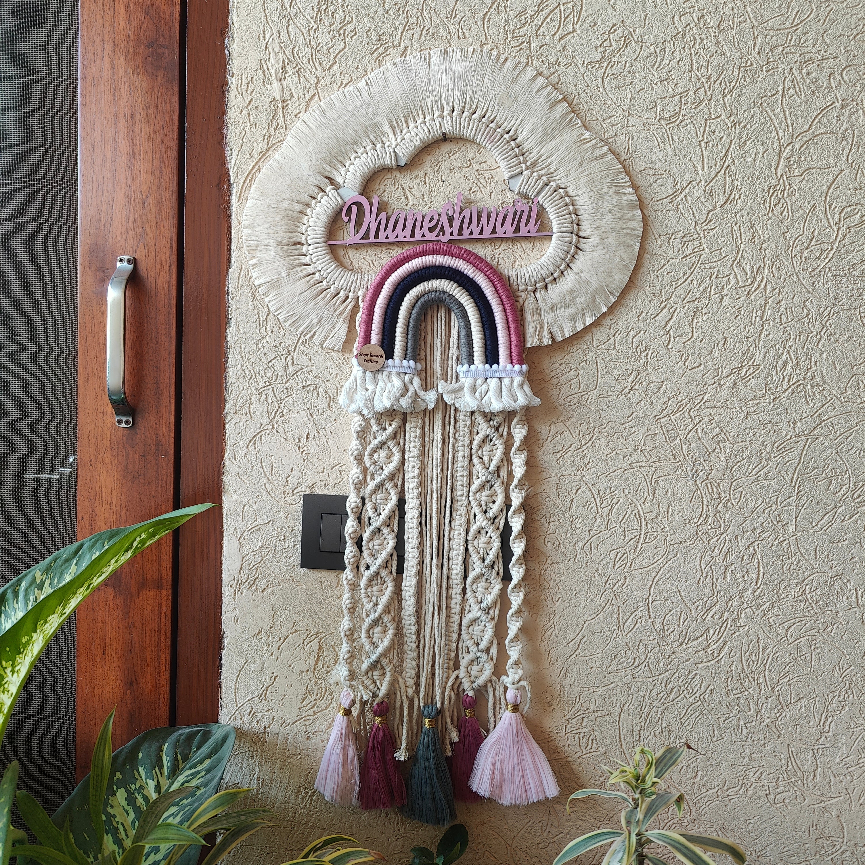 Handmade Macrame Cloud Nameplate - Personalized Wall Decor