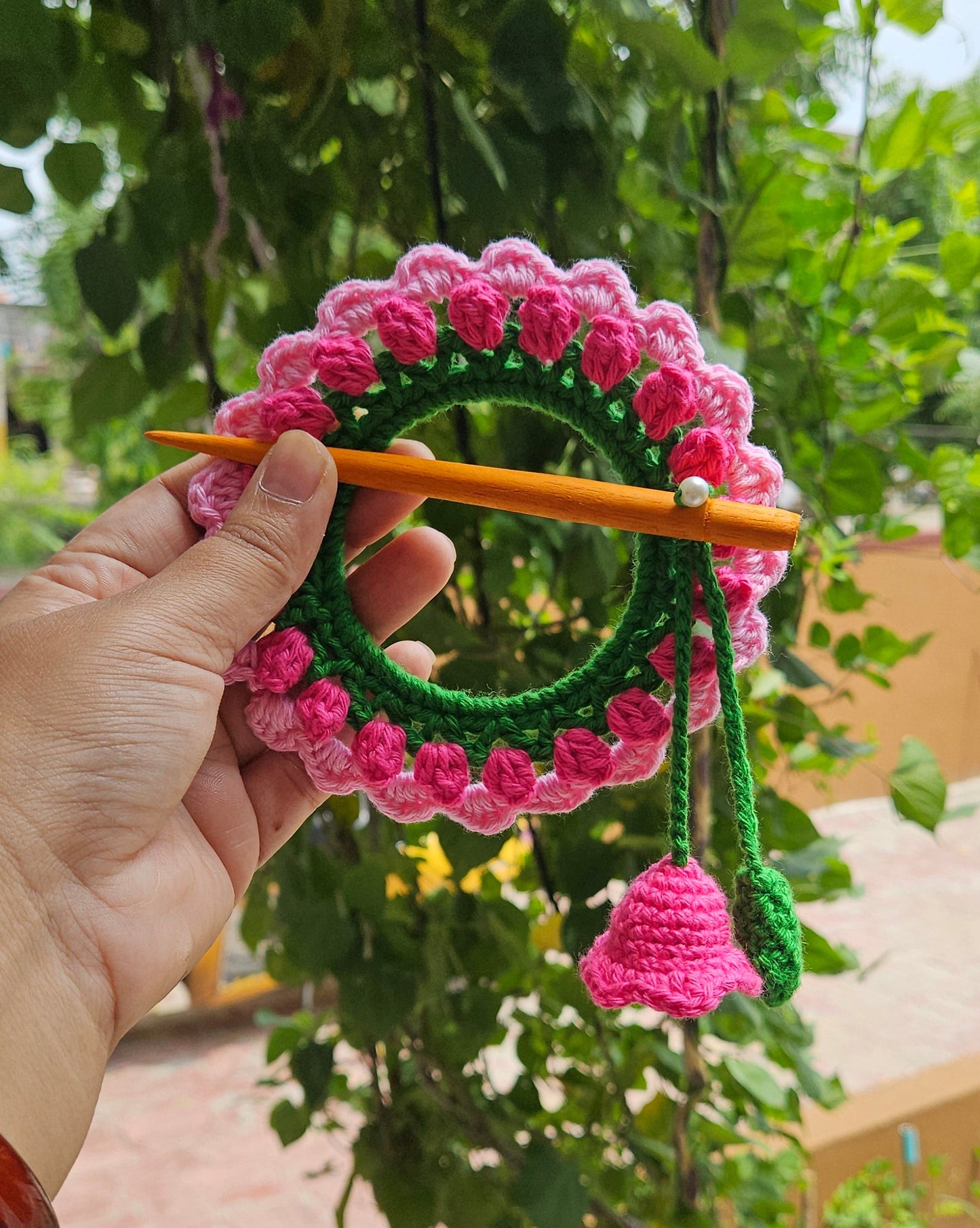 Crochet Hair Bun Stick - Tulip