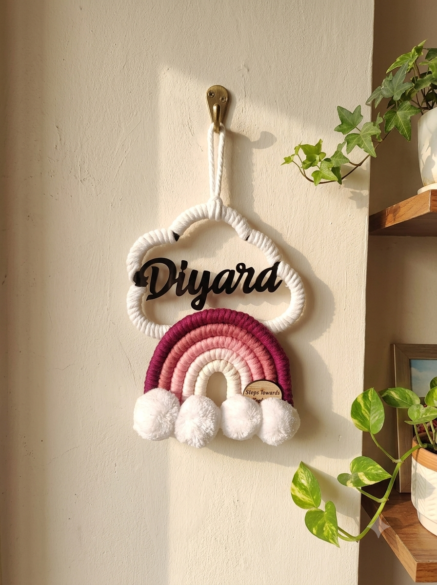 Macrame - Rainbow Nameplate / Car Charm