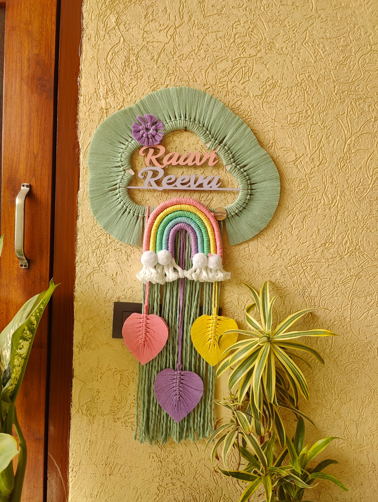 Handmade Macrame Kids Name Plate - Customizable Cloud Shape Wall Decor