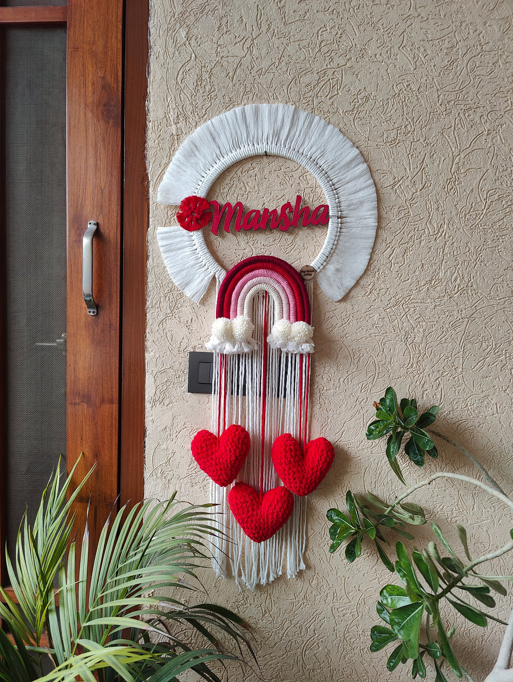 Handmade Macrame Kids Name Plate - Customizable Cloud Heart theme Nameplate