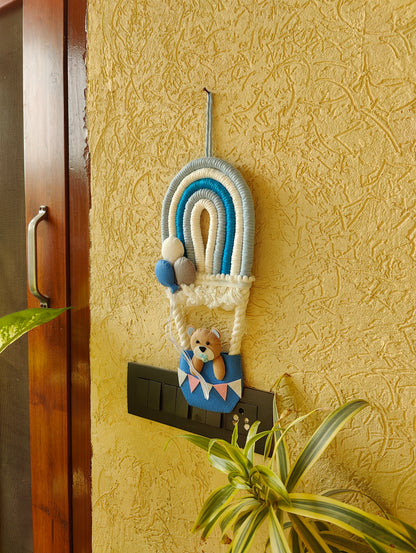 Macrame Hot Air Balloon with Bear in Basket Nameboard