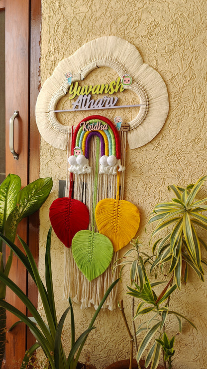 Handmade Macrame Kids Name Plate - Customizable Cloud Shape Coco Melon theme
