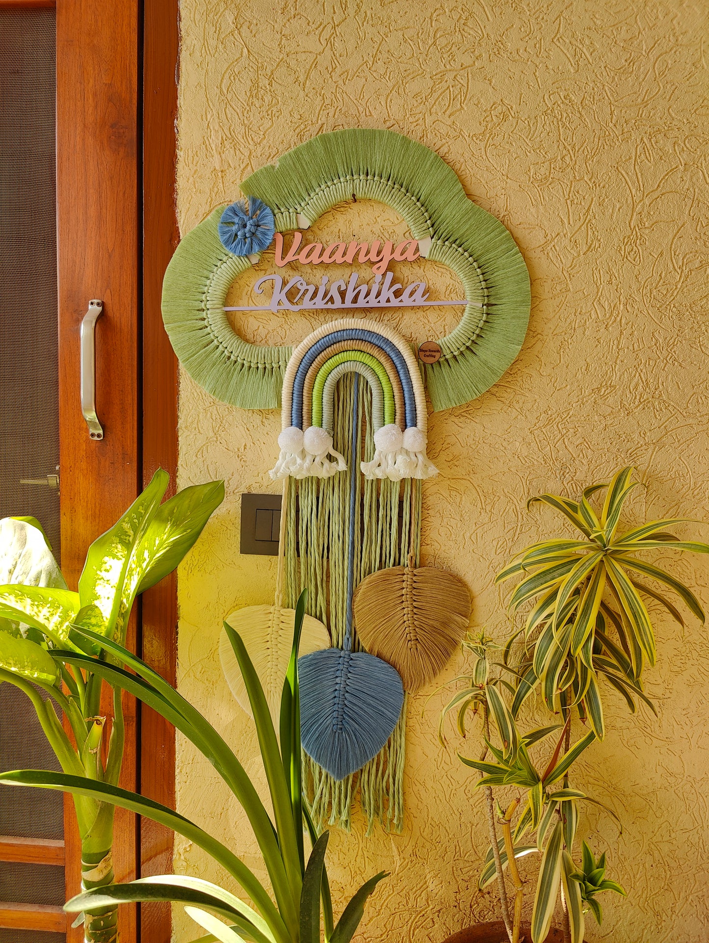 Handmade Macrame Kids Name Plate - Customizable Cloud Shape Wall Decor