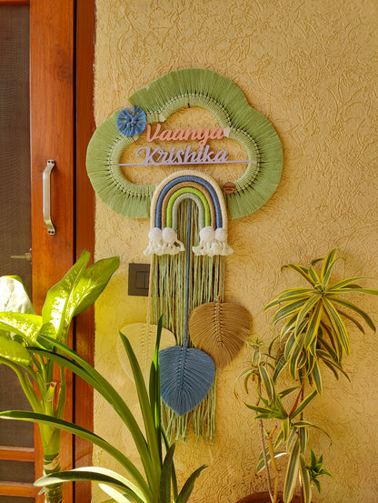 Handmade Macrame Kids Name Plate - Customizable Cloud Shape Wall Decor