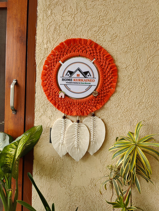 Macrame - Nameplate with Sq knot and leaves and UV printing in Center