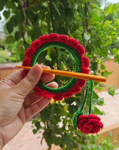 Crochet Hair Bun Stick - Rose