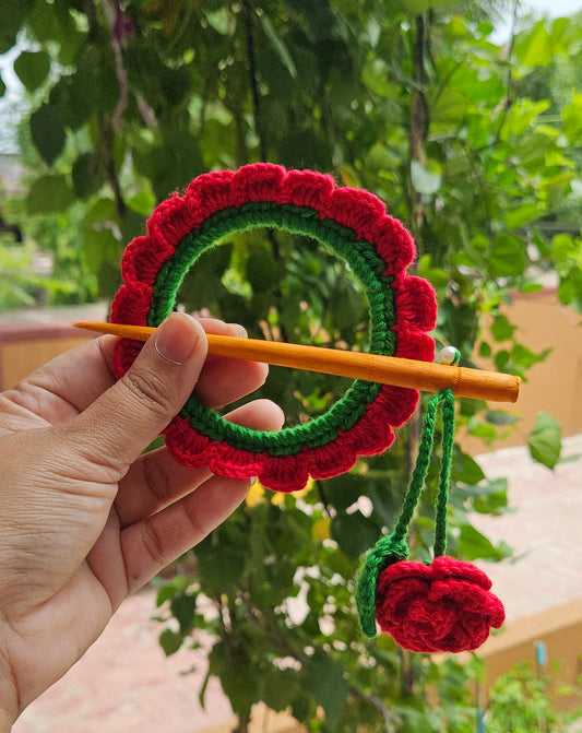 Crochet Hair Bun Stick - Rose