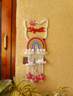 Macrame - Kids Nameplate Kitty Shape with Star Cloud Felt Hangings and DoB