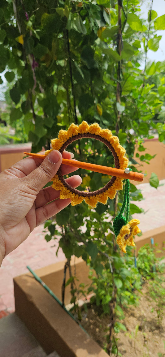 Crochet Hair Bun Stick - Sunflower